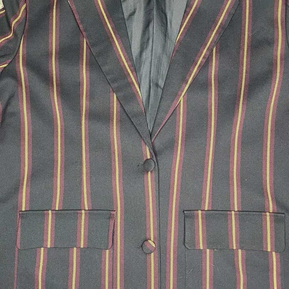 Forever 21 Dark Academia Striped Blazer Burgundy Gold Size M Preppy
